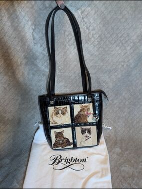 Brighton Shoulder Bag with Cat Tapestry Panels
